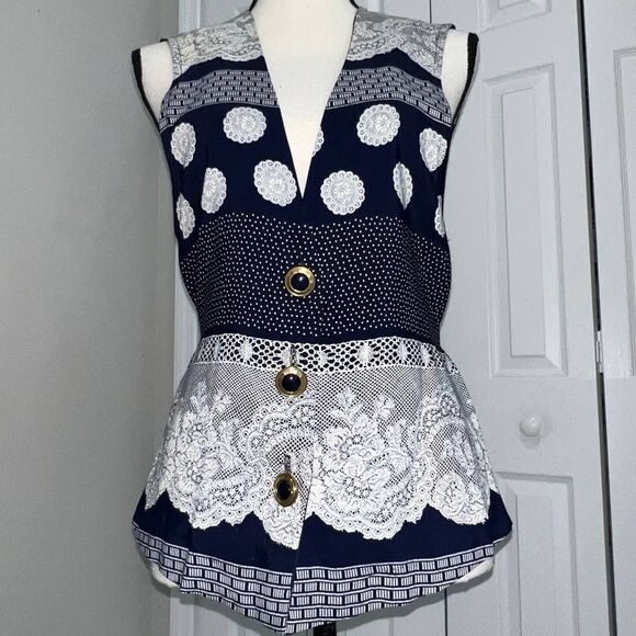 Leni Leni Vintage Blue Printed Vest 80s - 6p - Picture 1 of 9